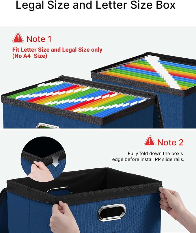 Oterri File Box Large 1-Pack Hanging Organizer for Letter/Legal-Size Folder | Dustproof Lid. 3 Mesh Pockets. Collapsible Scratch-Resistant GRS Linen. Slide Rails. Office, Home, Dorm