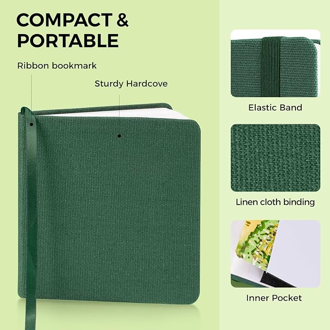 Watercolor Journal - 100% Cotton Hot Press Paper | 20 Sheets 40 Pages | 300GSM (140lb) | Linen Cotton Cover Watercolor Sketch Books for Artists Painting,Mixed Media 7.48 x 7.48 in