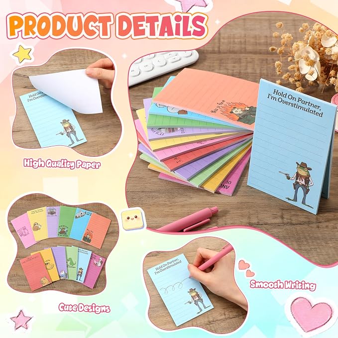 12 Pack Funny Notepads, 5x3 Inches Sarcastic Note Pads Memo Fun Office Gifts for Coworkers Work Women Men Employee Teacher Boss Desk Accessories Gifts(Animal,Multicolor)