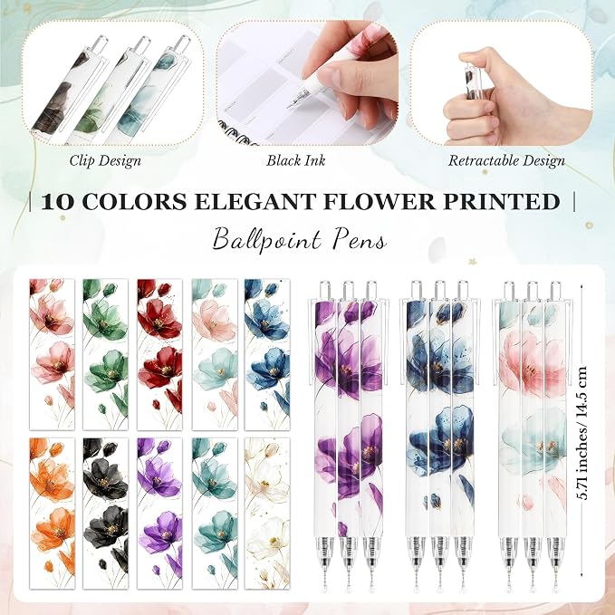 Chuangdi 10 Sets Back to School Teacher Gifts Bulk Inspirational Spiral Notebook with Sticky Note Motivational Pen Appreciation Gifts for Employee Team Staff Coworker (Floral,Watercolor)