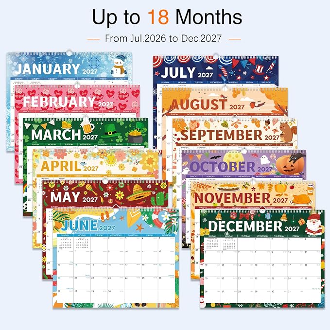2026-2027 Wall Calendar - 18 Months Wall Calendar 2026-2027 with Thick Paper, Jul 2026 - Dec 2027, 14" x 11", Twin-Wire Binding, Home or Office Calendar for Easy Organizing
