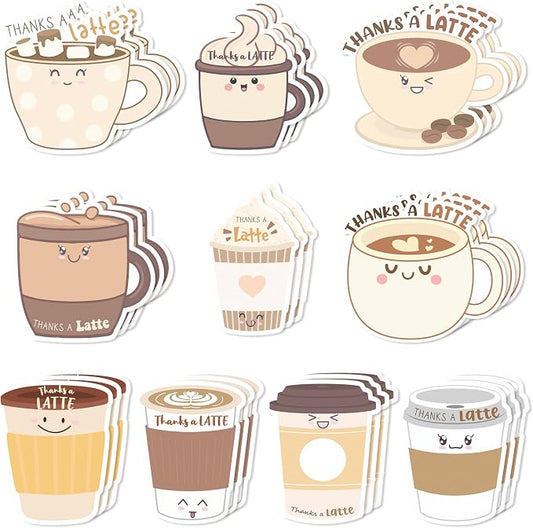 Xqumoi 30 Pack Thanks A Latte Sticky Notes - Coffee Cup Self Sticky Notepad Thank You Gift Latte Lover Self-Adhesive Writing Memo Pad for Barista Office School Supplies Party Favor Goodies Bag Fillers