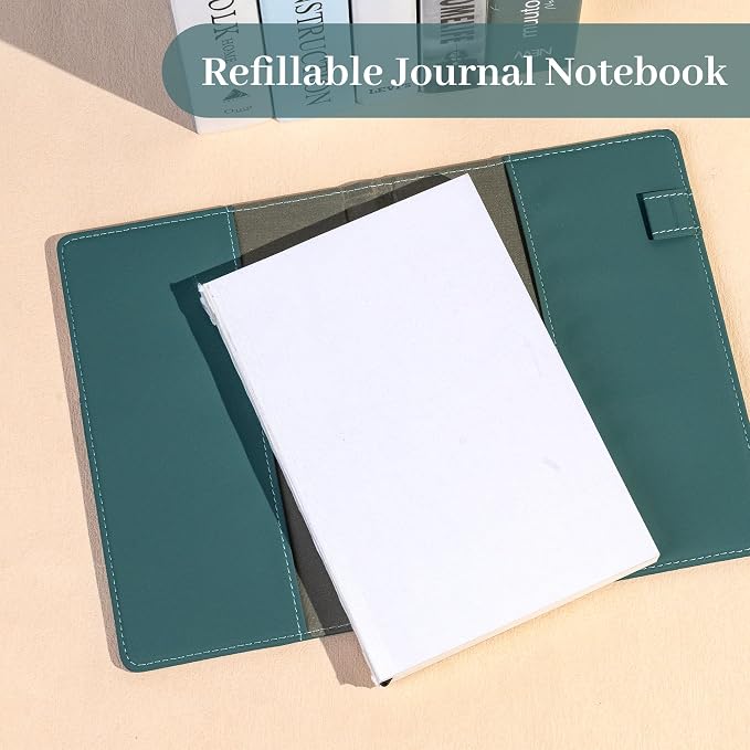 CAGIE Lined Journals for Writing Two-Toned Hardcover Journal Notebook for Women 256 Pages A5 Journal with 100GSM Thick Paper for Work Note Taking Diary, Refillable Design,8.6 x 5.7 Inch, Green | 256 Pages, 100gsm Thick Paper, Refillable, Two-Toned Hard...