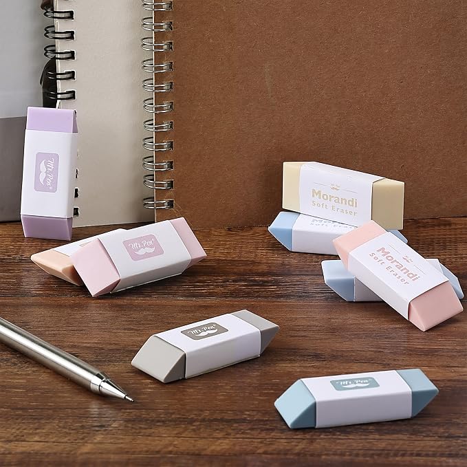 Mr. Pen- Pencil Erasers, 10 Pack, Morandi Colors | Soft Rubber Pencil Erasers for School, Office, Art Sketching, Homework, Exams, Clean Smudge-Free Correction