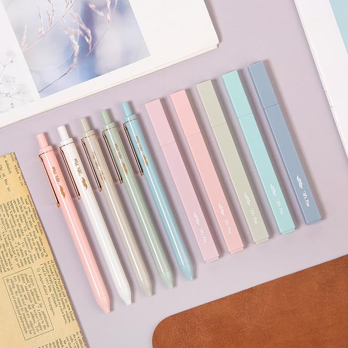 Mr. Pen- Aesthetic Highlighters and Gel Pens, 10 Pack | Assorted Colors Bible Highlighters No Bleed, Black Ink Gel Pens, Fast Dry and No Smear for Bible Journaling, Planner
