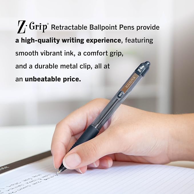 Zebra Pen Z-Grip Retractable Ballpoint Pen, Smooth-Flowing Black and Blue Ink, 1.0mm Medium Point, School & Office Supplies, Ideal for Note-Taking, Journal and Planner Use, 18-Pack (22018amz)