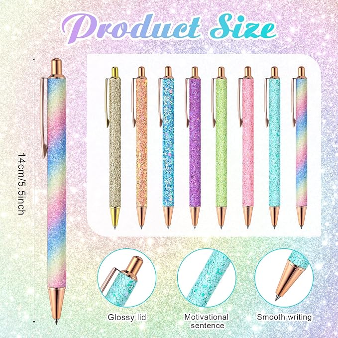 Sayglossy 16 Pack Glitter Pens and Notepads Set 8 Mini Glitter Pocket Notebooks 8 Fancy Sparkly Ballpoint Pens Stationery Gifts for Women Teacher Journaling School Office Supplies(Rainbow Color)