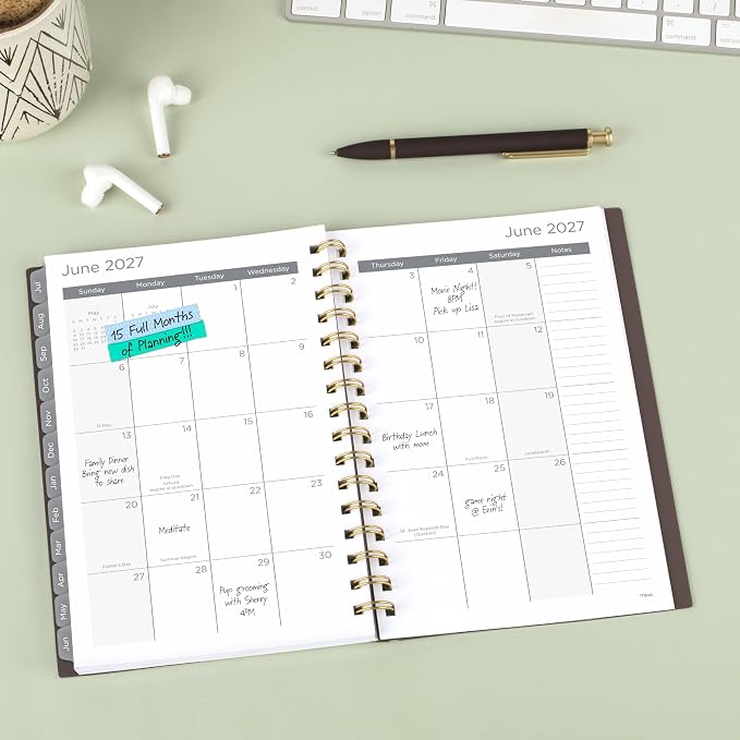 Mead Planner 2026-2027 Weekly & Monthly Academic 15-Month April-June, 5.5" x 8.5", Ground Coffee (CAW42004) (Pack of 12)