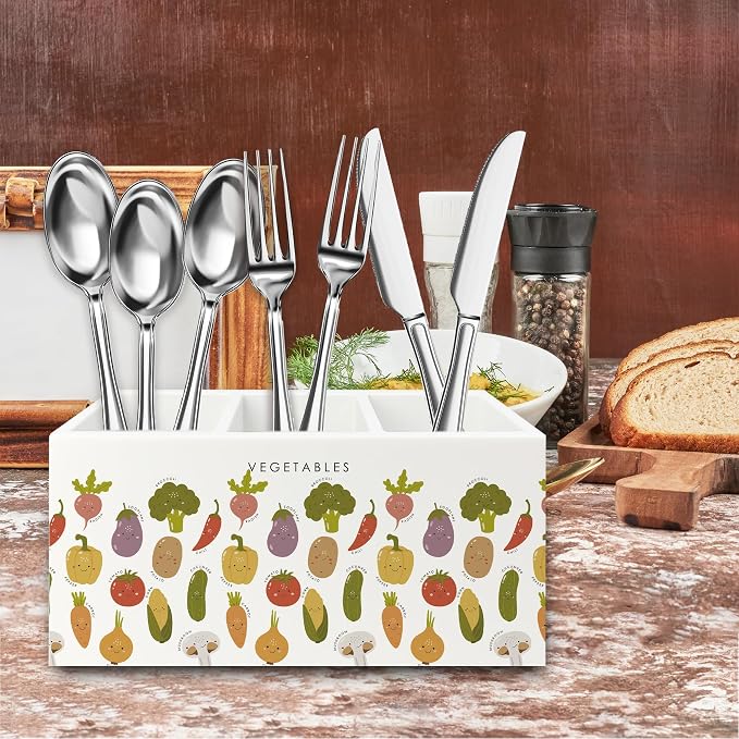 Boho Classroom Pen Pencil Holder Organizer for Desk, Vegetables Educational Wooden Box Signs Decorations for Kids Boys Girls Room Bedroom Classroom Bedroom Desk Tabletop, Kids Room Decor