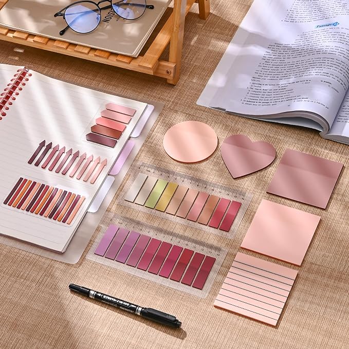 1450 Sheets Transparent Sticky Notes, 3 x 3 inch Aesthetic Clear Lined Sticky Notes with Pen, Gradient Color Waterproof Self-Adhesive Annotation Tabs for Bible Journaling (Red Series)