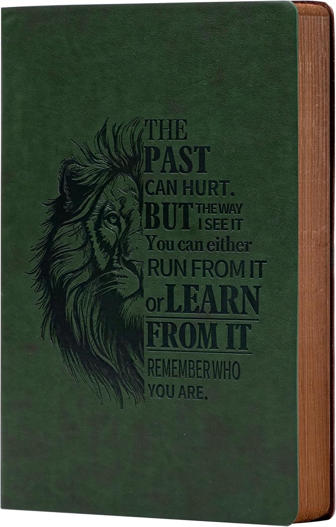 MINICAGIE Leather Journal for Men Soft Cover 256 Pages Lined Journals for Writing A5 Lion Journaling Notebooks Vintage Inspirational Diary, 5.7" x 8.3", Green