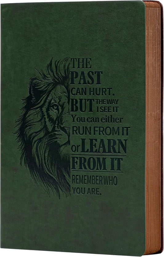 MINICAGIE Leather Journal for Men Soft Cover 256 Pages Lined Journals for Writing A5 Lion Journaling Notebooks Vintage Inspirational Diary, 5.7" x 8.3", Green