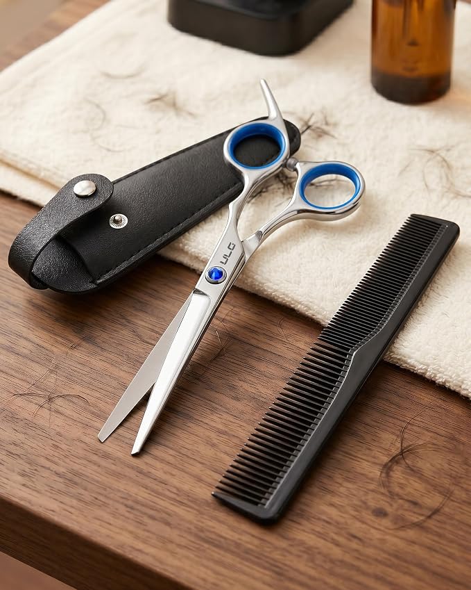 Hair Cutting Scissors, ULG Professional Hair Scissors 6.5” Right-Hand Razor Edge Barber Shears with Comb & Leather Case Salon Made of Japanese Stainless Steel, Hand Sharpened Blue