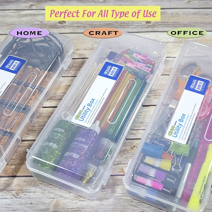 BAZIC PRODUCTS Clear Ruler-Length Pencil Box, 4-Pack | 13 3/8 x 5 3/8 x 2 1/2 in, snap-latch lid for long supplies