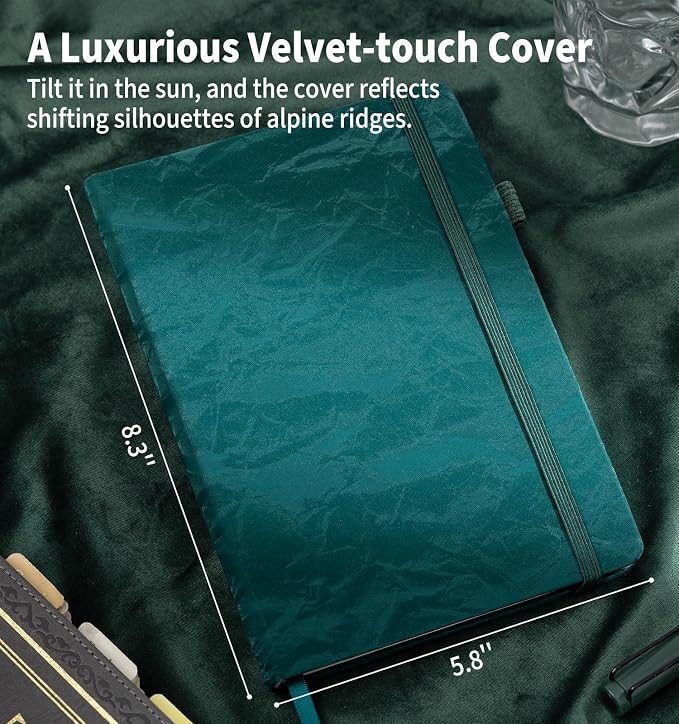 ALKALO Lined Journal Notebook for Women Men, A5 Hardcover Velvet Journals for Writing, 200 Pages Thick Paper, Daily Journal Notebook for Work, School, Note Taking, Business, Travel, College Ruled