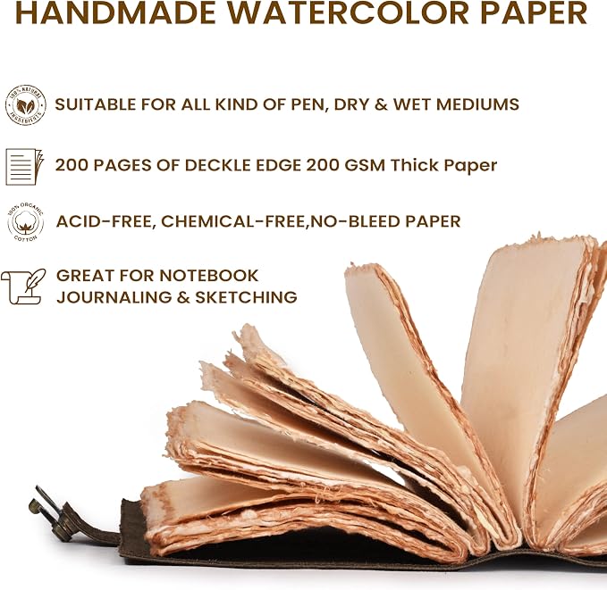 LEATHER VILLAGE Leather Bound Vintage Journal for Women & Men - Book of Shadows - Lock Closure - 200 Pages of Antique Deckle Edges Handmade Watercolor Paper - Rustic Brown - 7X5 inches