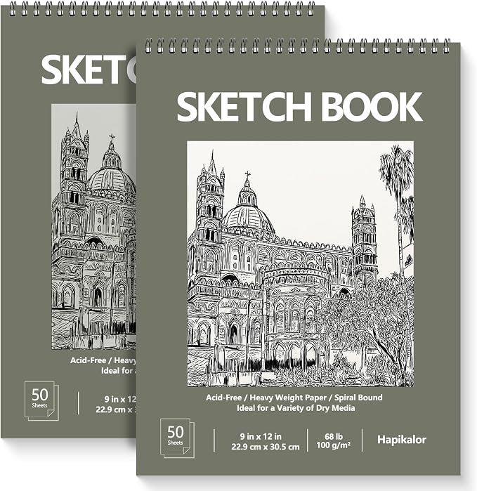 9" x 12" Sketch Book, 2-Pack 50 Sheets Spiral Bound Art Sketchbook, Acid Free Artist Drawing Book Paper, Art Supplies for Kids, Craft Activities, Sketch Paper for Drawing Coloring Sketching(Green)