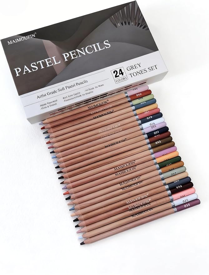 Soft Pastel Pencils 24 Colors Grey Tone Art Drawing Pencil Set | Professional Grade, Not Oil-Based, For Drawing Sketching Coloring,Art Supplies