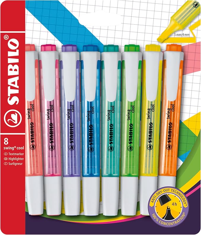 STABILO - swing cool - Highlighter - Pack of 8 - Assorted colors