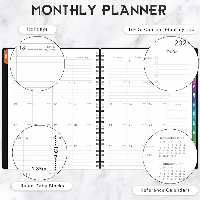 2027 Planner-2027 Weekly and Monthly Planner, 9" x 11", Jan. 2027-Dec. 2027 | Storage Pocket, Daily Agenda Book, College Organizer Notebook, Teacher Student Planning Book with Tabs, Enterprise
