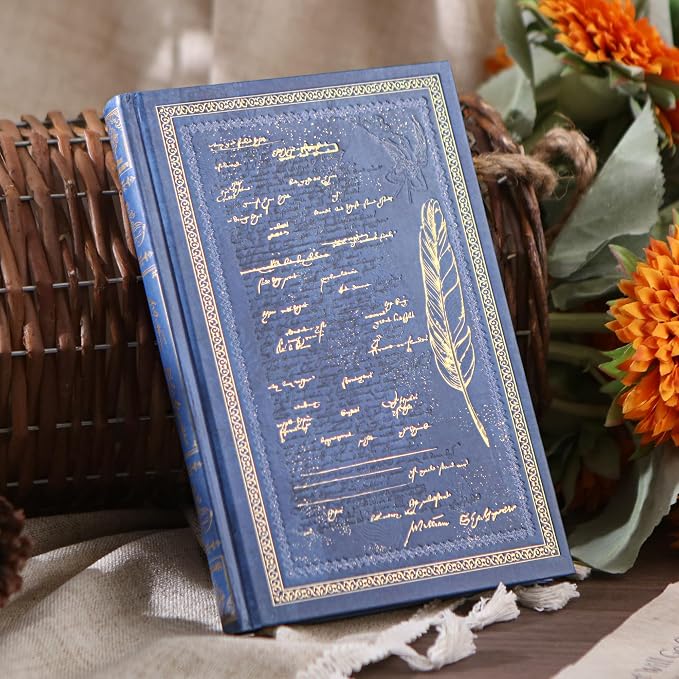 Vintage Hardcover Journal with Gold Foil Embossing, 224 Pages Lined Notebook, 100 GSM Premium Thick Paper, Elegant Feather & Manuscript Design, Aesthetic Diary Gift for Writers, Men & Women, A5 Size