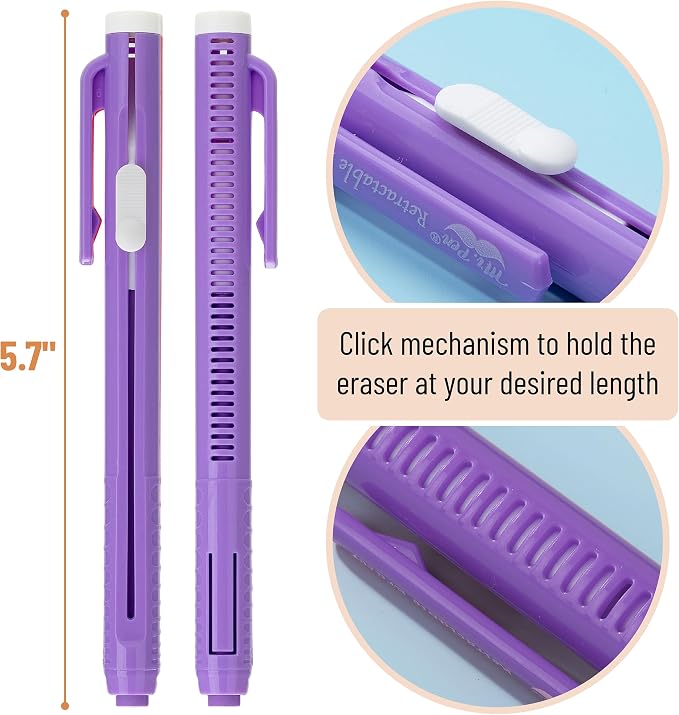 Mr. Pen- Retractable Mechanical Eraser Pens, 6 Pack, Vibrant Colors | Latex-Free Precision Pencil Erasers for Artists, Students, Drawing, Sketching & Drafting | Latex-Free Precision Pencil Erasers for Artists, Students, Drawing, Sketching & Drafting
