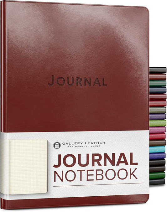 Gallery Leather Journal Notebook - 192 Pages, Softcover, For Men and Women | For Writing, Work & Travel, Handcrafted - Acadia Tan - 9.75 x 7.5, Large Grid