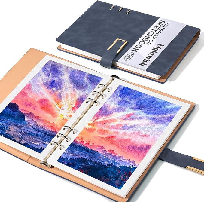 Lightwish Watercolor Sketchbook,100% Cotton Acid Free Watercolor Journal,450gsm Cold Press Watercolor Paper for Artists,Adults,Students,15 Sheets,5.8 * 8.2 Inches Paper