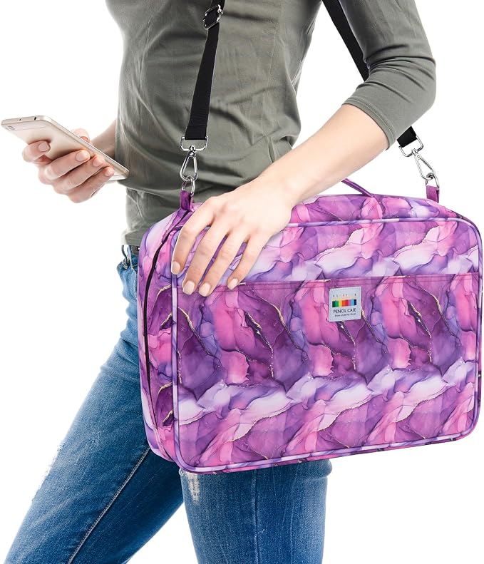 YOUSHARES Big Capacity Colored Pencil Case - 480 Slots large Pen Case Organizer with Multilayer Holder for Prismacolor Colored Pencils & Gel Pen (Marble Purple)
