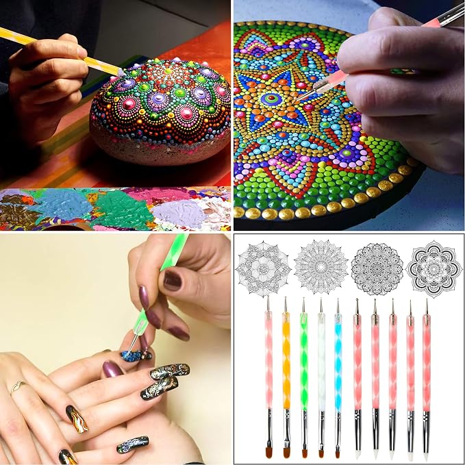 Augshy 58PCS Mandala Dotting Tools Set with a Blue Zipper Waterproof Storage Bag for Painting Rocks