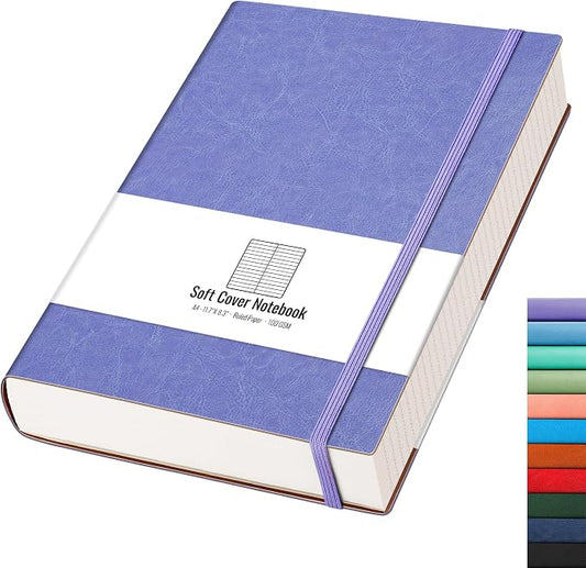 AHGXG College Ruled Notebook, 320 Pages, Large Journal A4 (8.5''×11') | Thick Lined Notebook for Note Taking, 100GSM Paper, Leather Softcover, for Women Men (Purple)
