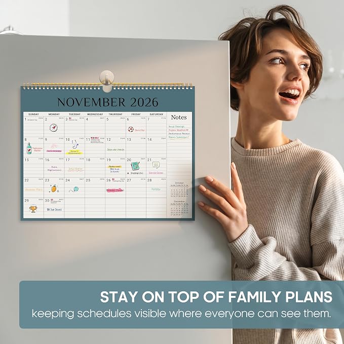 Calendar 2026-2027, 21-Month Wall Calendar Runs from Apr 2026 to Dec 2027,11.5" x 14.7",Large Monthly Calendar with Twin-Wire Binding, Perfect for Home or Office - Boho Colors