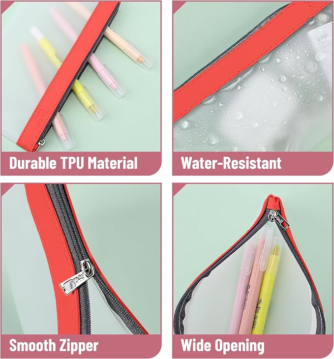 Mr. Pen- Clear Pencil Pouch, 8.50"x4.25", 6 Pack, Durable TPU Material | Medium Water-Resistant Pencil Bags with Smooth Zipper, Multipurpose Clear Pouch for Stationery, School, Office