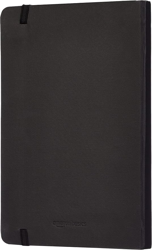 Amazon Basics Classic Lined Writing Notebook for Note Taking and Journaling, Hardcover with Elastic Closure, 240 Pages, 5" x 8.25", Black (Pack of 2)