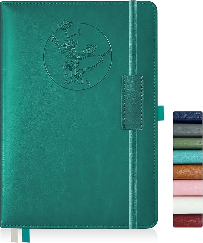 Notebook Journal for Women Men,256 Pages A5 Hardcover Leather Journaling Notebooks for Work,lined journal/notebook with 100Gsm Paper,Pen Holder and inner pocket 5.8"×8.4"(Turquoise)