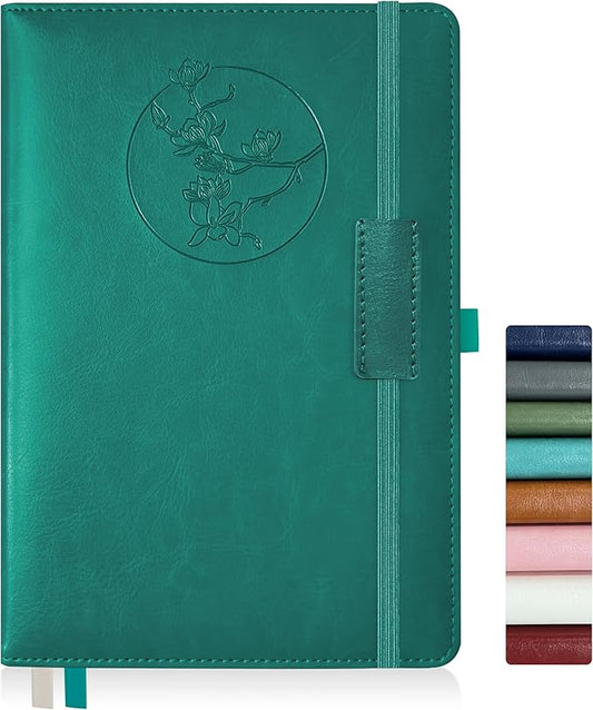 Notebook Journal for Women Men,256 Pages A5 Hardcover Leather Journaling Notebooks for Work,lined journal/notebook with 100Gsm Paper,Pen Holder and inner pocket 5.8"×8.4"(Turquoise)