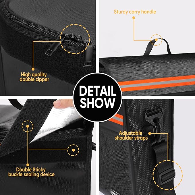Fireproof Document Box with Zipper 5200℉ Insulated,14.9"x11.8"x4.7" Fireproof Bag with Shoulder Strap,Fire Proof File Box for Documents,Fireproof Money Bag for Cash,Valuables(Black)
