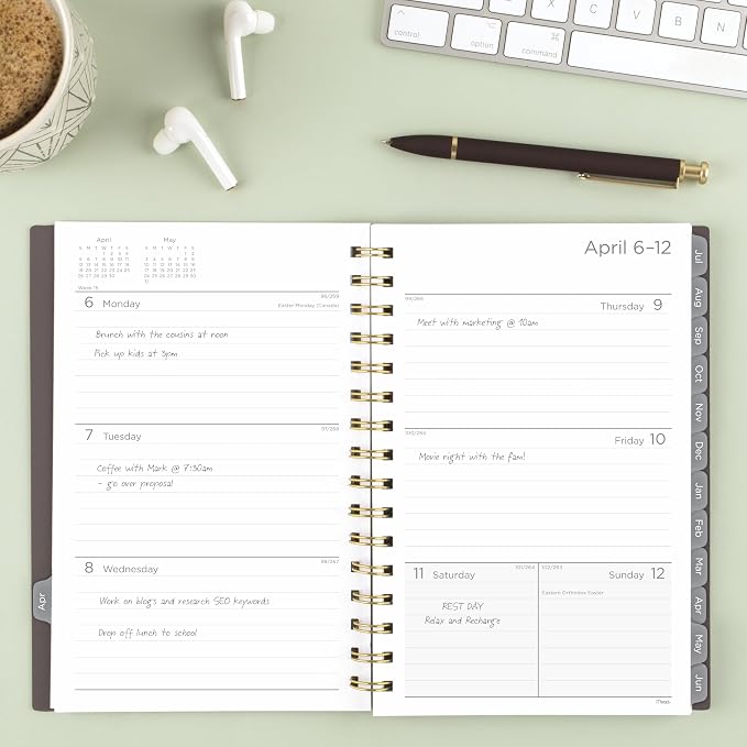 Mead Planner 2026-2027 Weekly & Monthly Academic 15-Month April-June, 5.5" x 8.5", Ground Coffee (CAW42004) (Pack of 12)