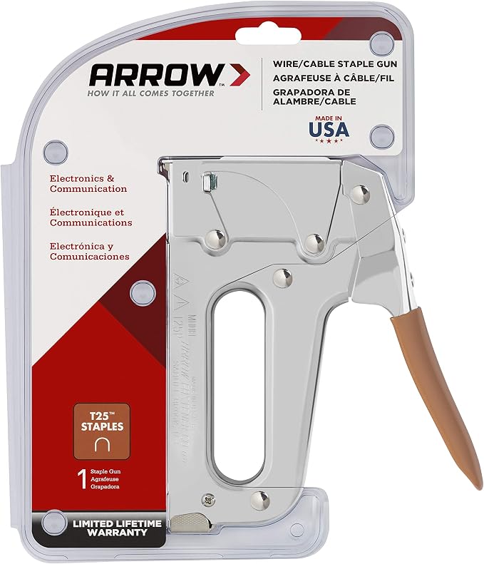 Arrow T59 Heavy Duty Staple Gun with Rear-Load Magazine | Heavy Duty Staple Gun for Voice and Data Cables and Wiring, Fits Wires up to 5/16-Inch Diameter