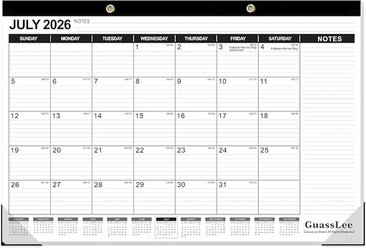 GuassLee Extra Large Desk Calendar 2026, 19 Months Jumbo Desk/Wall Calendar from Jun. 2026 through Dec. 2027, 30 x 20 Inches Hanging Planner with Julian Date, Notes for Home School Office Organizing
