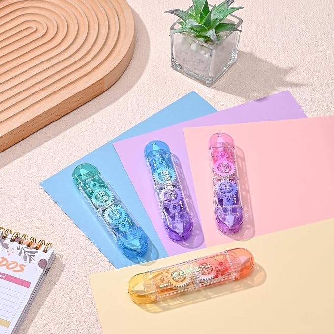 Temiary 4 Pcs 2 in 1 White & Beige Correction Tapes Pens, Gradient Color | Quick Dry White Smooth Pull Out Pen for Writing, Cute Tapes Easy to Use for Classroom Office Back to School Supplies