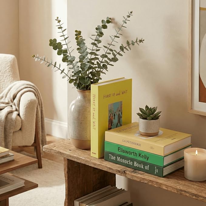PROBENEX 4 Pcs Decorative Books | Faux Neutral Coffee Table & Shelf Decor | Warm Organic Look for Living Room, Office and Entryway - Not Real, Tool-Free 2-Min Setup