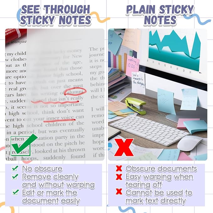 Gueevin 1 Pads 50 Sheets 8.5 x 11 Inch Transparent Sticky Notes, Extra Large Clear Self Sticky Notes, Waterproof Jumbo Translucent Paper, Office Supply