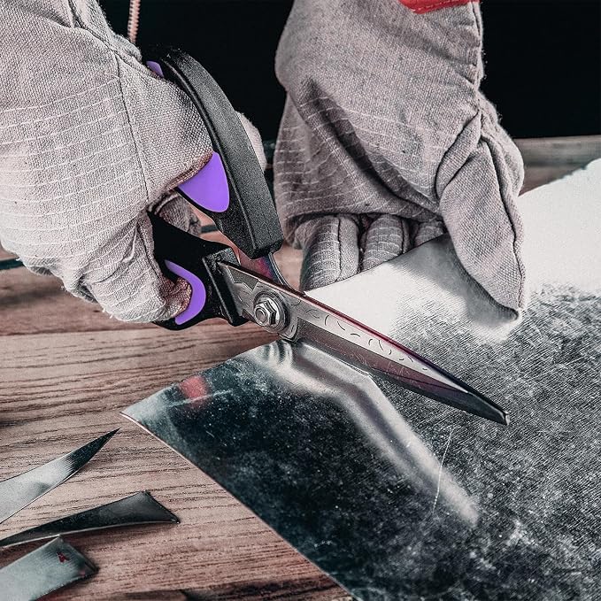LIVINGO 10" Heavy Duty Multipurpose Shears for Shop & Garden (Black/Purple) | Forged Stainless Steel With Titanium Coating Cuts Fabric, Cardboard, Pruning Branches, Household Materials, Rust-resistant