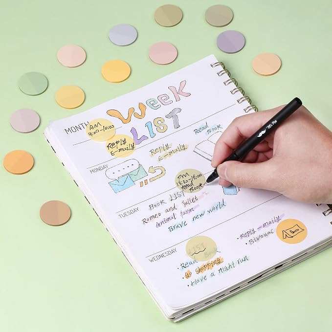 Mr. Pen- Round Transparent Sticky Notes, 1.1” Diameter, 14 Pads, 560 Sheets | Colorful, Water-Resistant See-Through Sticky Notes & Fineliner, Smooth Writing, Note Tabs for Bible Journaling, Studying