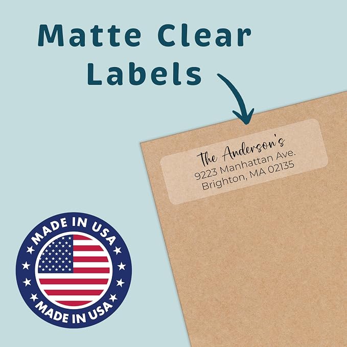 Personalized Clear Return Address Labels - Custom Matte Clear Address Stickers on Sheets (100-1000 Labels)