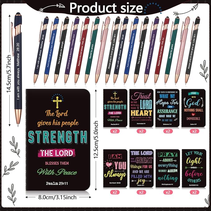 Funrous 32 Pcs Motivational Quote Pens Inspirational Notepads Mini Journal with Ballpoint Pen Small Notebooks Gift for Men Women Coworker Adult Party Favors Prize Teacher Student Office(Prayer)