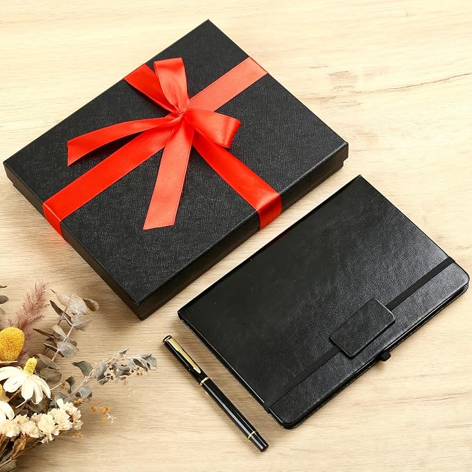 Kesoto College Ruled Hardcover Executive Writing Notebook Gift Set - A5 Lined Journal with Pen & Gift Box, 200 Pages, 8.3" x 5.8" Faux Leather, Black