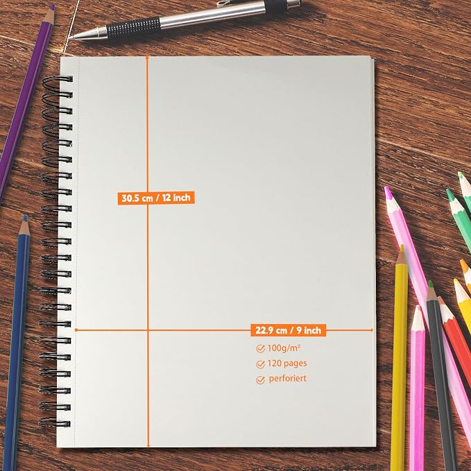joibabe Spiral Bound Mixed Media Sketchbook, 160 GSM/98LB Heavyweight Acid Free Paper, 60 Sheets, 9x12 Inch Art Notebook for Drawing, Watercolor, Acrylic, Sketching, 1 Pack