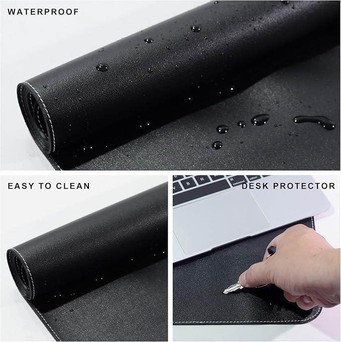 Vyaaa PU Leather Desk Mat, 32"×24" Office Desk pad, Large Mouse Pad, Desktop Protector for Desk, Multifunctional Keyboard Mouse Pad for Home or Office (Black)